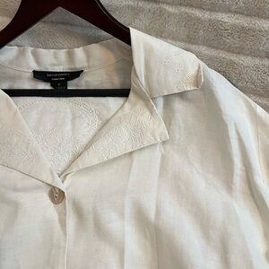 Vintage David Dart Womens 1X Ivory Eyelet Seashell Button Spring Summer Shirt